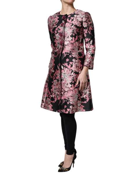 Dolce & Gabbana Pink Black Floral Brocade Trenchcoat Jacket Dolce & Gabbana