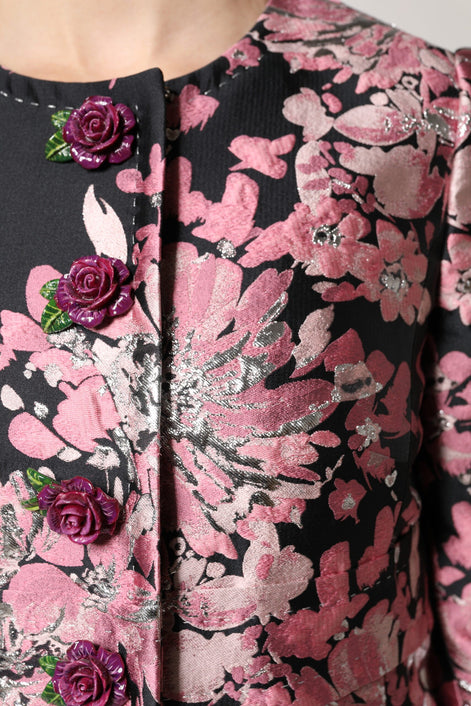 Dolce & Gabbana Pink Black Floral Brocade Trenchcoat Jacket Dolce & Gabbana