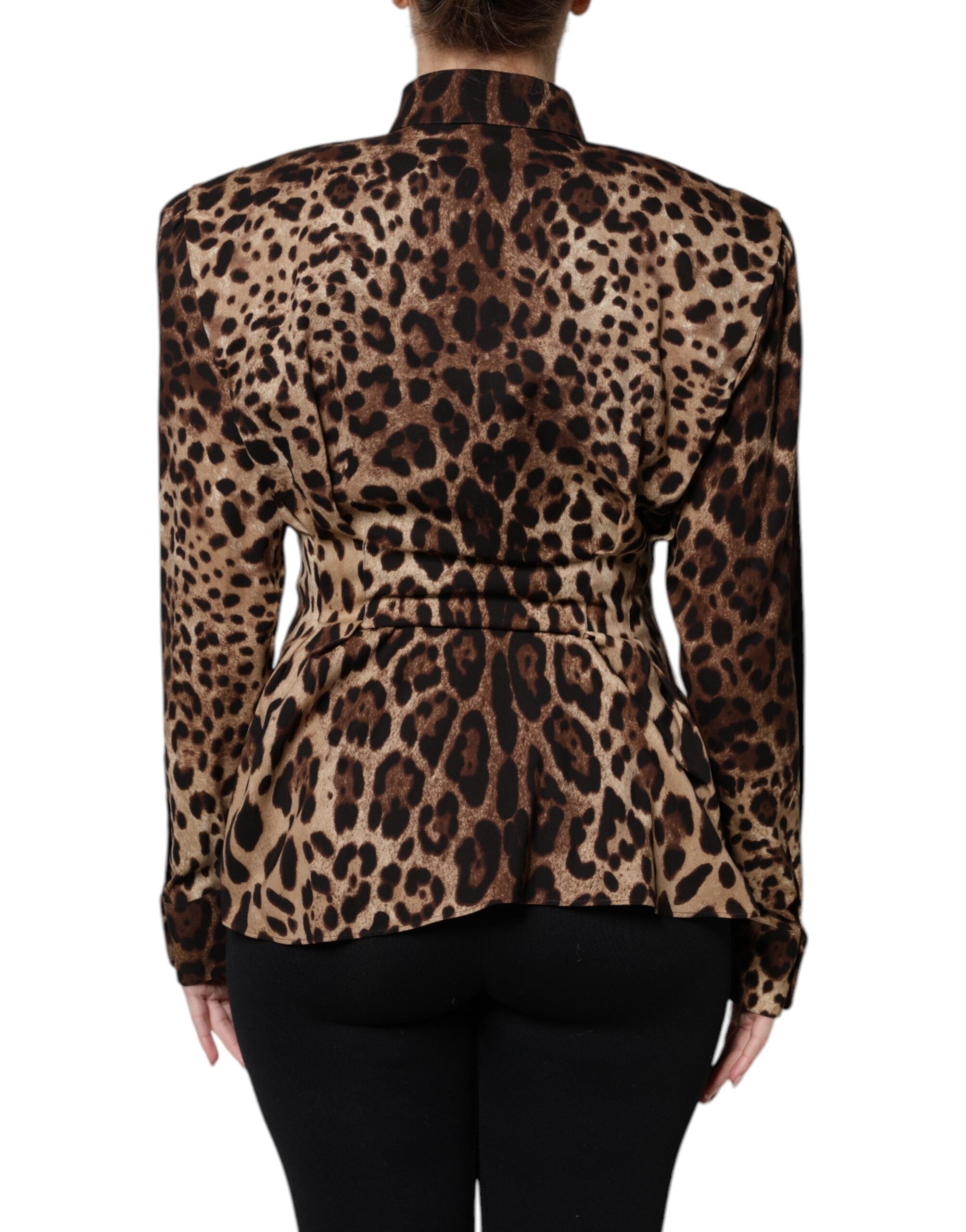 Dolce & Gabbana Brown Leopard Silk Button Down Coat Jacket Dolce & Gabbana