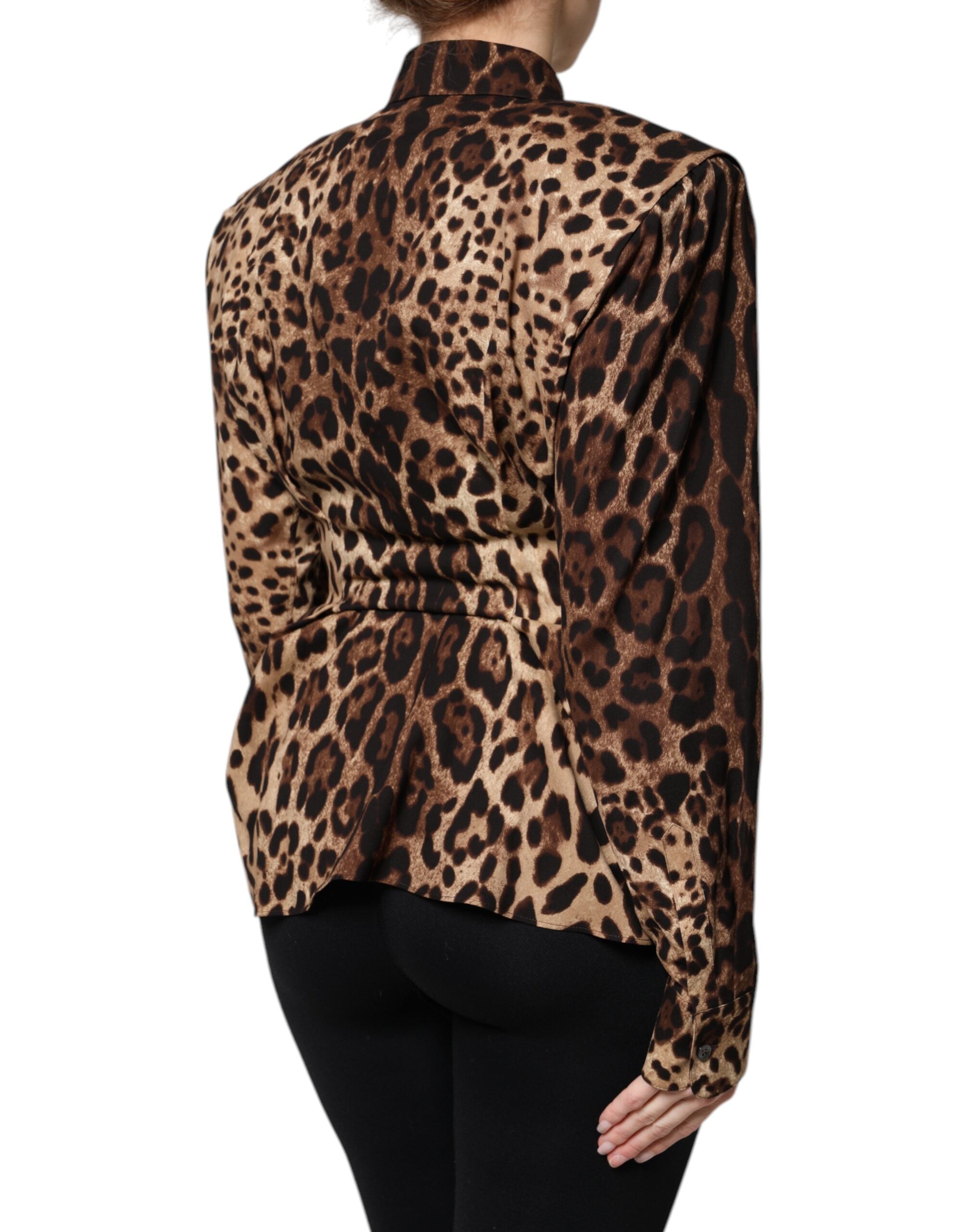 Dolce & Gabbana Brown Leopard Silk Button Down Coat Jacket Dolce & Gabbana