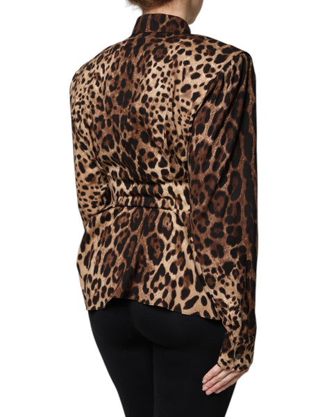 Dolce & Gabbana Brown Leopard Silk Button Down Coat Jacket Dolce & Gabbana