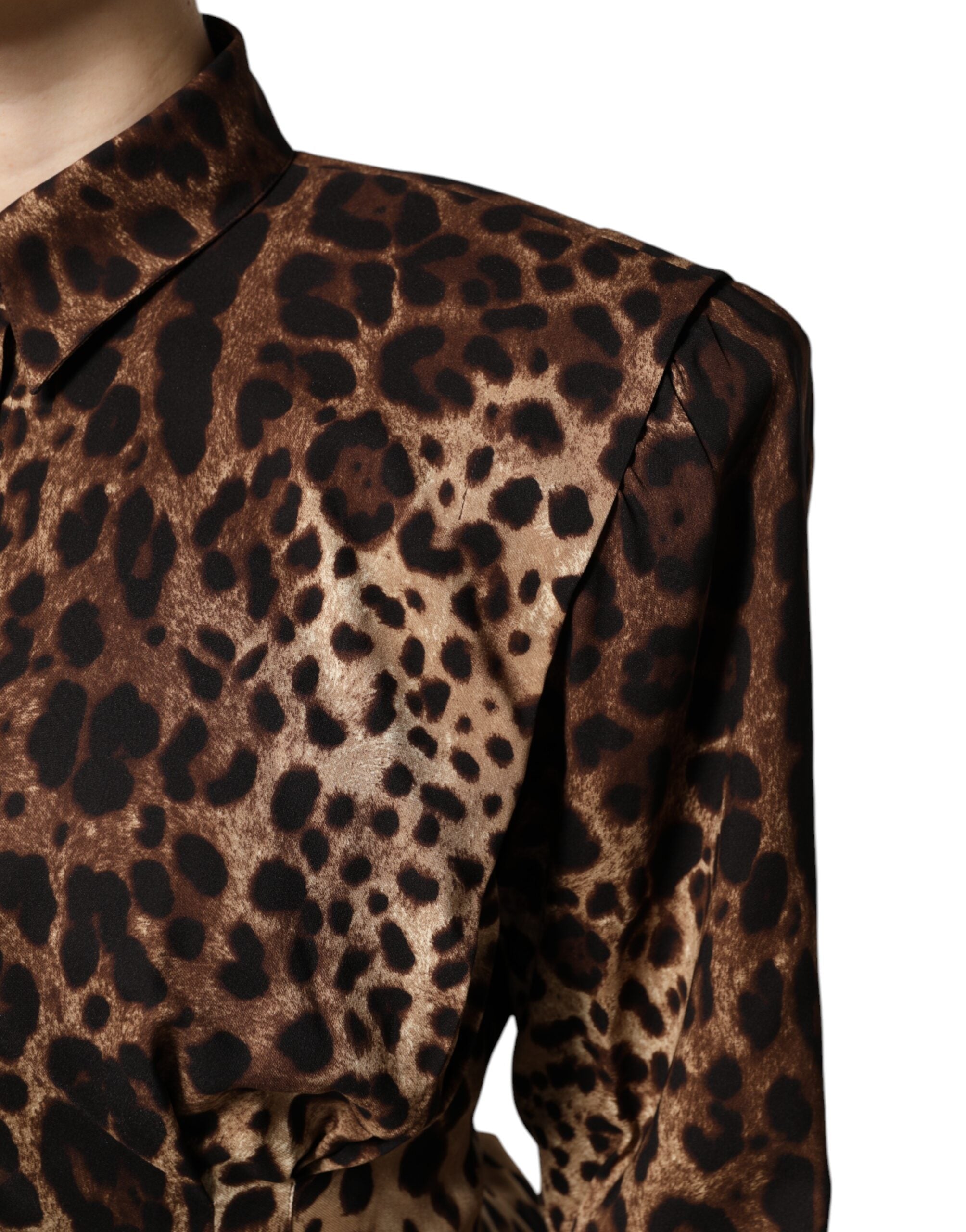 Dolce & Gabbana Brown Leopard Silk Button Down Coat Jacket Dolce & Gabbana
