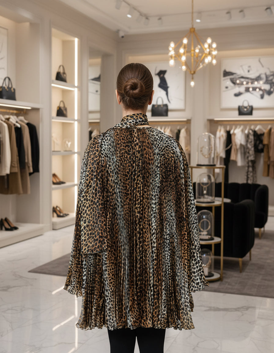 Dolce & Gabbana Brown Leopard Print Scarf Collared Chiffon Dress Dolce & Gabbana