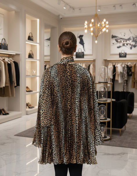 Dolce & Gabbana Brown Leopard Print Scarf Collared Chiffon Dress Dolce & Gabbana