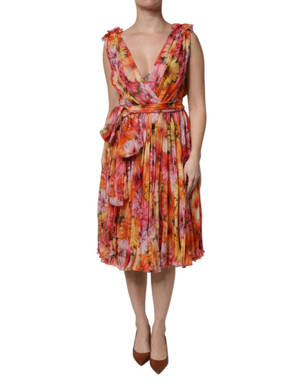 Dolce & Gabbana Multicolor Floral Silk V-neck Chiffon Dress Dolce & Gabbana