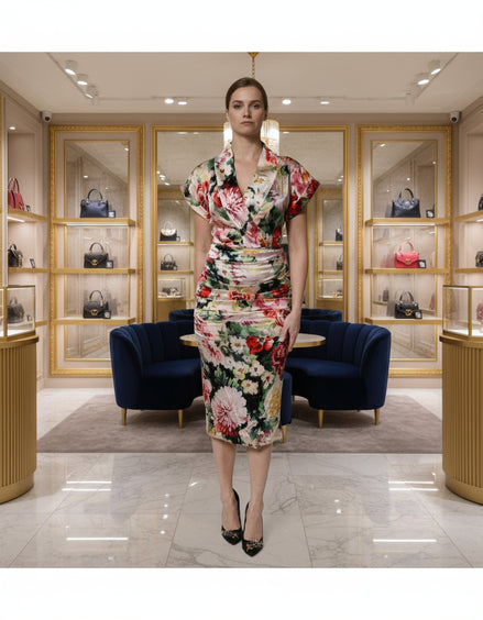 Dolce & Gabbana Multicolor Floral Short Sleeves Sheath Midi Dress Dolce & Gabbana