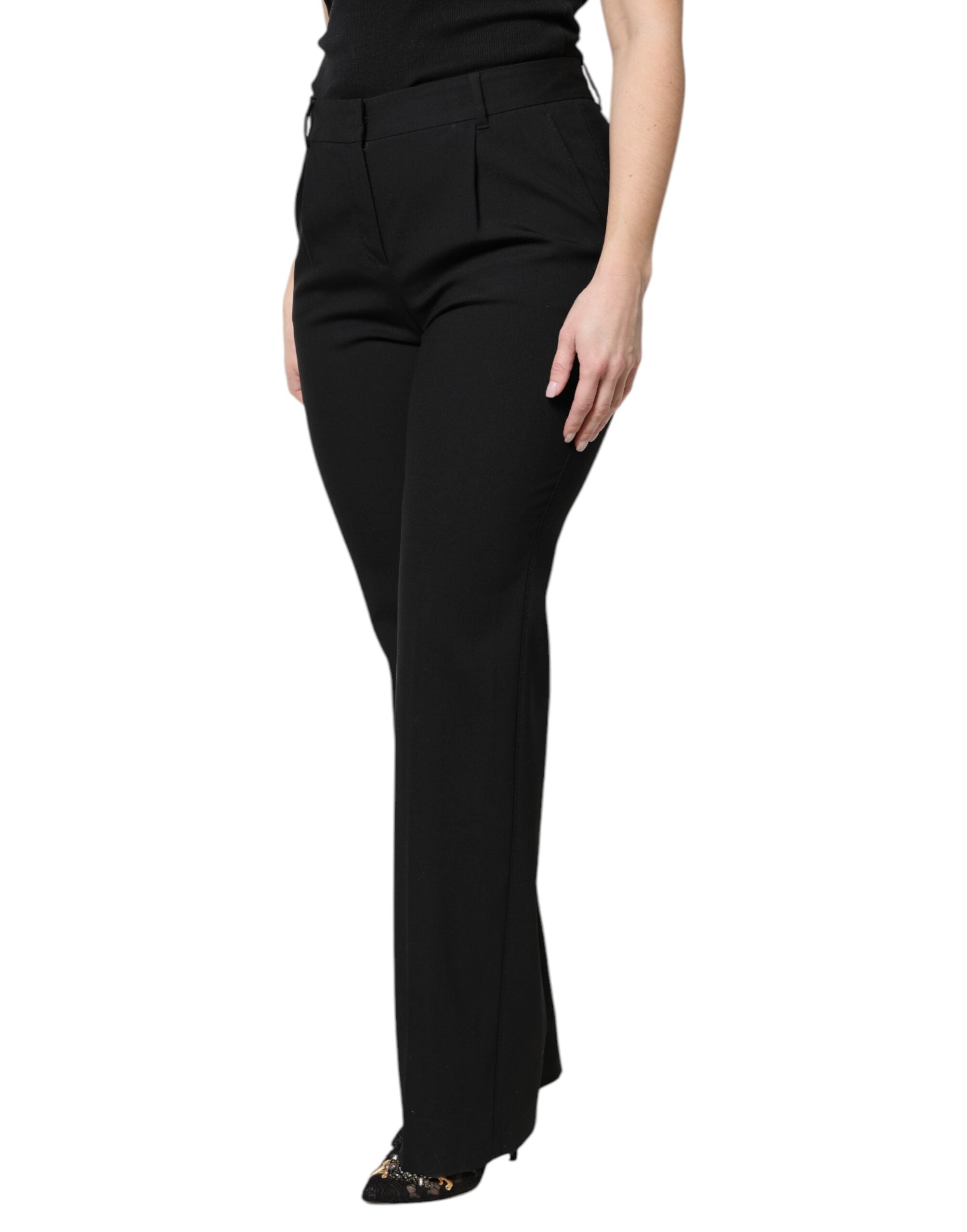 Dolce & Gabbana Black Wool High Waist Boot Cut Dress Pants Dolce & Gabbana