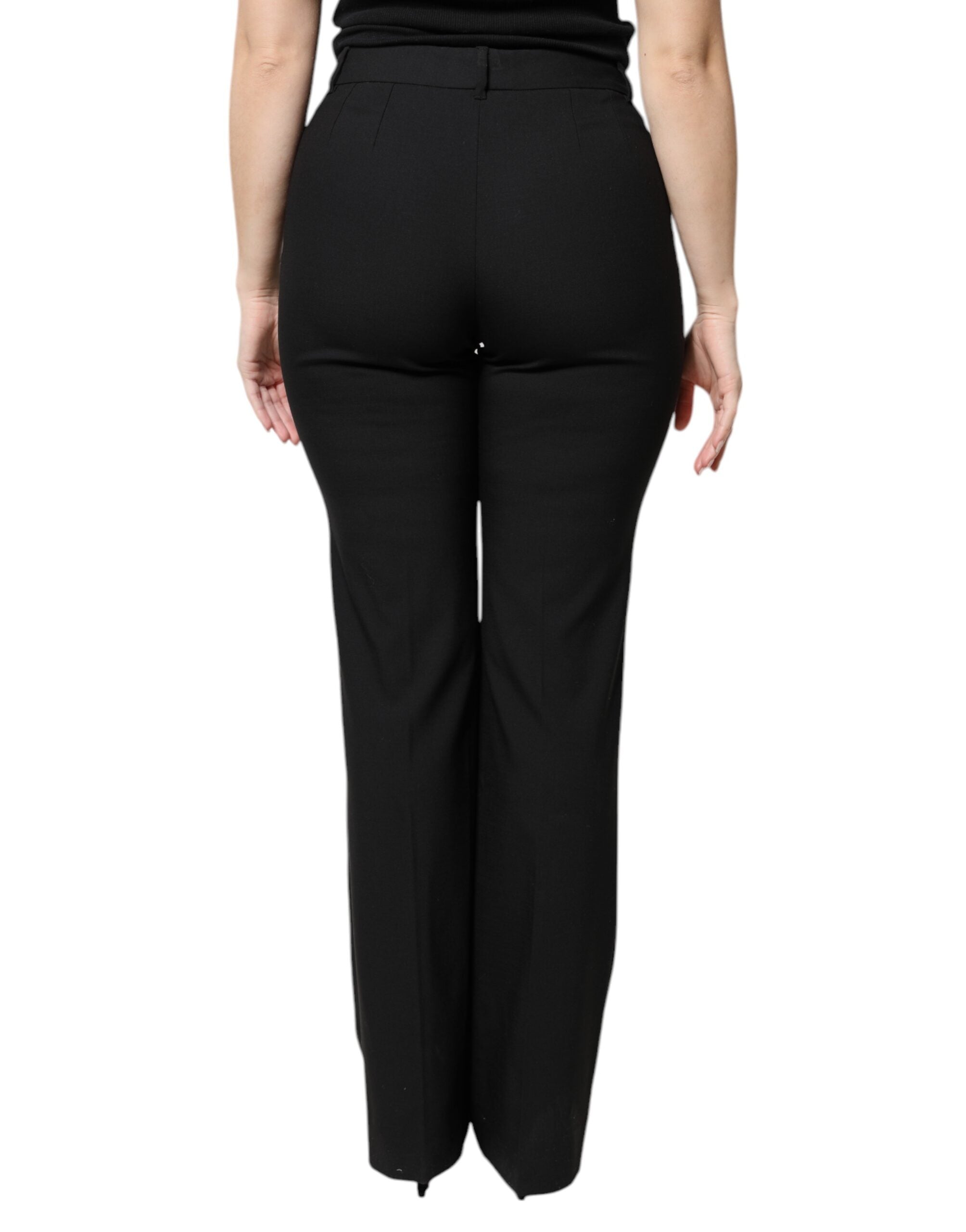 Dolce & Gabbana Black Wool High Waist Boot Cut Dress Pants Dolce & Gabbana