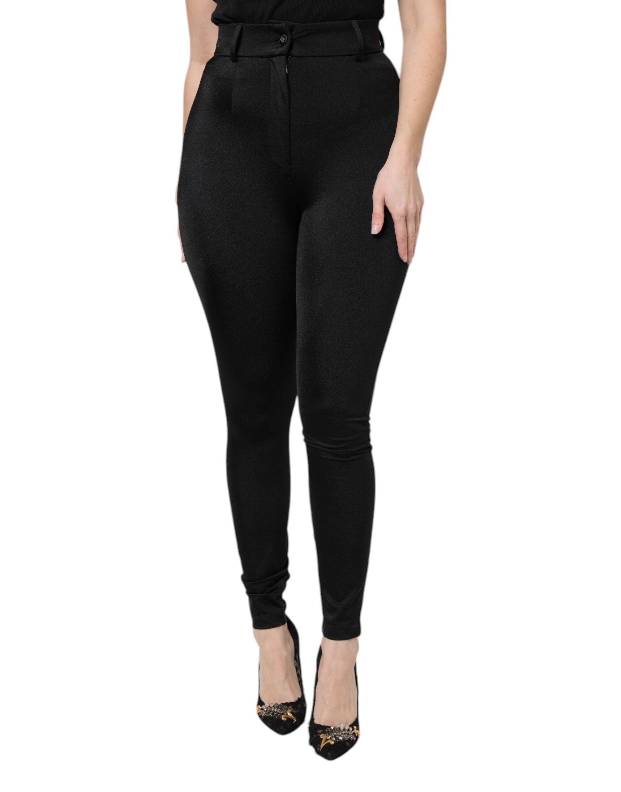 Dolce & Gabbana Black Nylon High Waist Slim Fit Pants Dolce & Gabbana