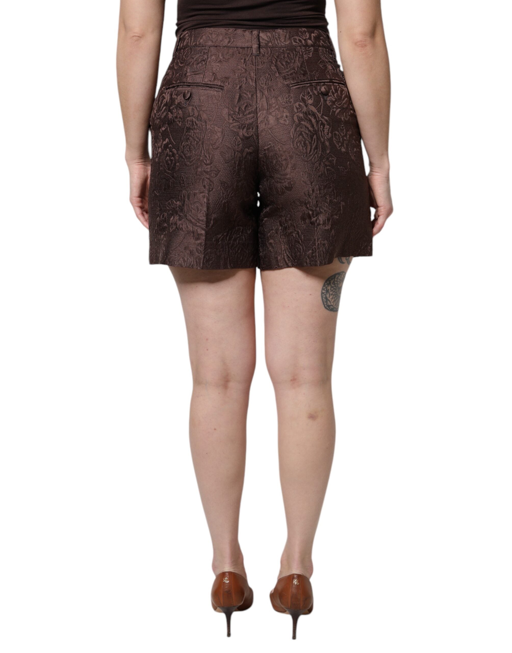 Dolce & Gabbana Brown Floral Brocade Mid Waist Mini Short Dolce & Gabbana