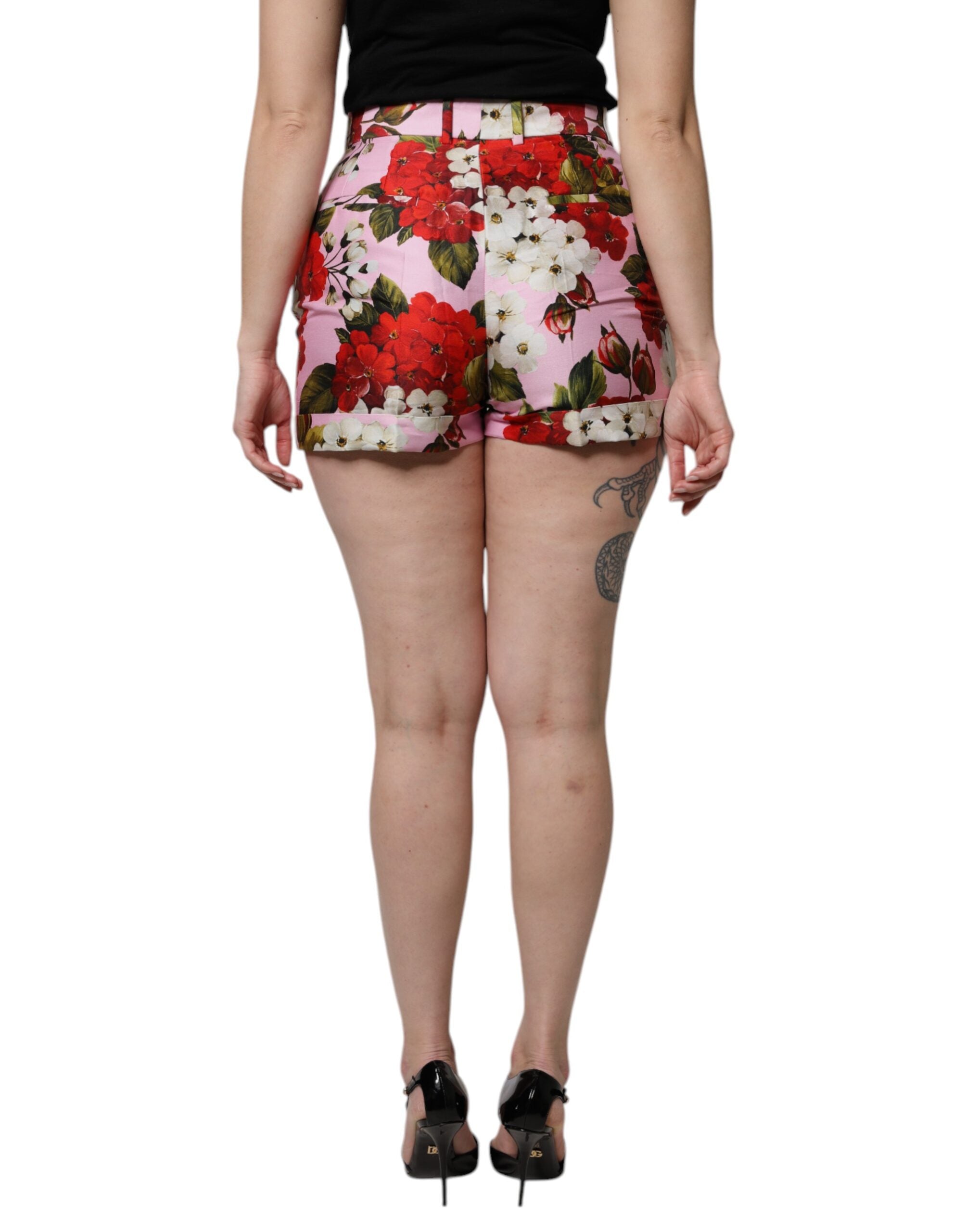 Dolce & Gabbana Pink Floral Print High Waist Hotpants Short Dolce & Gabbana