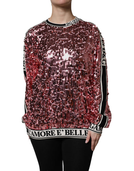 Dolce & Gabbana Pink DG Queen Sequin Pullover Sweater Dolce & Gabbana