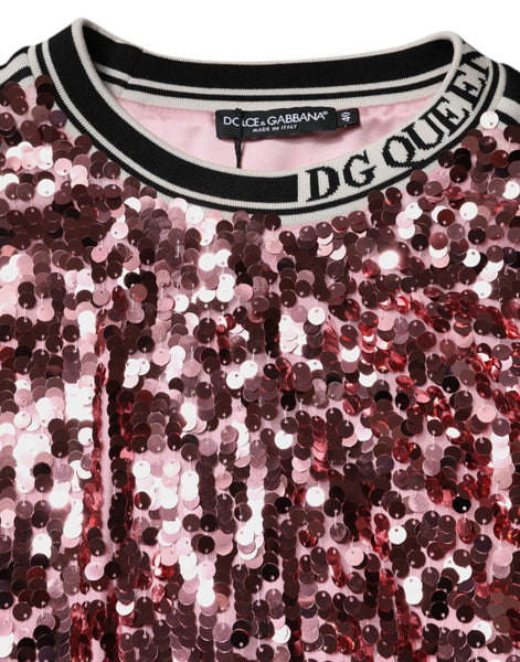 Dolce & Gabbana Pink DG Queen Sequin Pullover Sweater Dolce & Gabbana