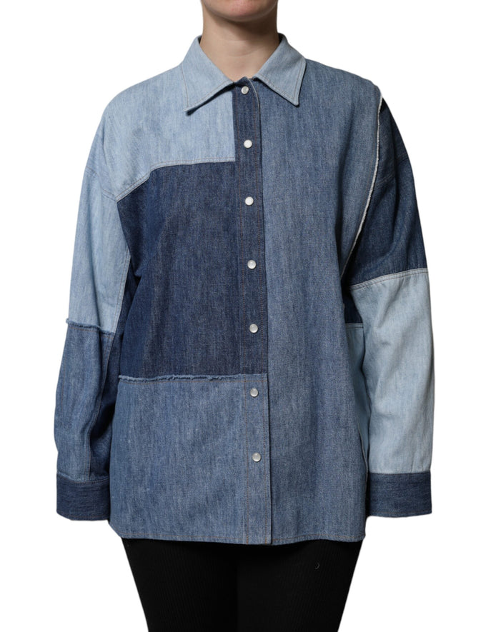Dolce & Gabbana Blue Cotton Button Up Collared Long Sleeve Top Dolce & Gabbana