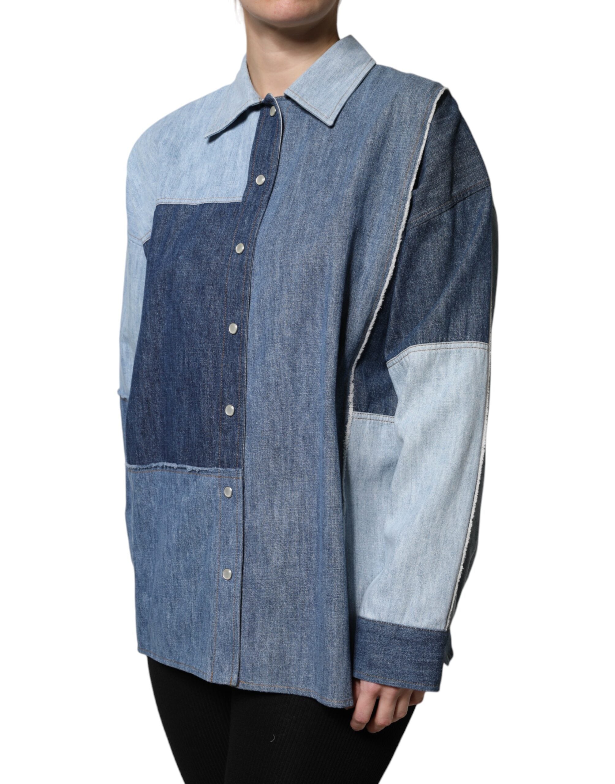 Dolce & Gabbana Blue Cotton Button Up Collared Long Sleeve Top Dolce & Gabbana