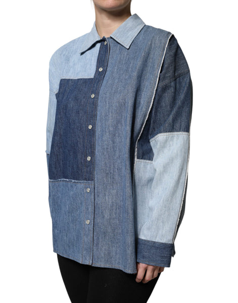 Dolce & Gabbana Blue Cotton Button Up Collared Long Sleeve Top Dolce & Gabbana