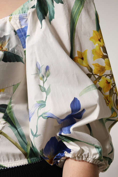 Chemisier court à manches bouffantes et imprimé floral blanc Dolce &amp; Gabbana