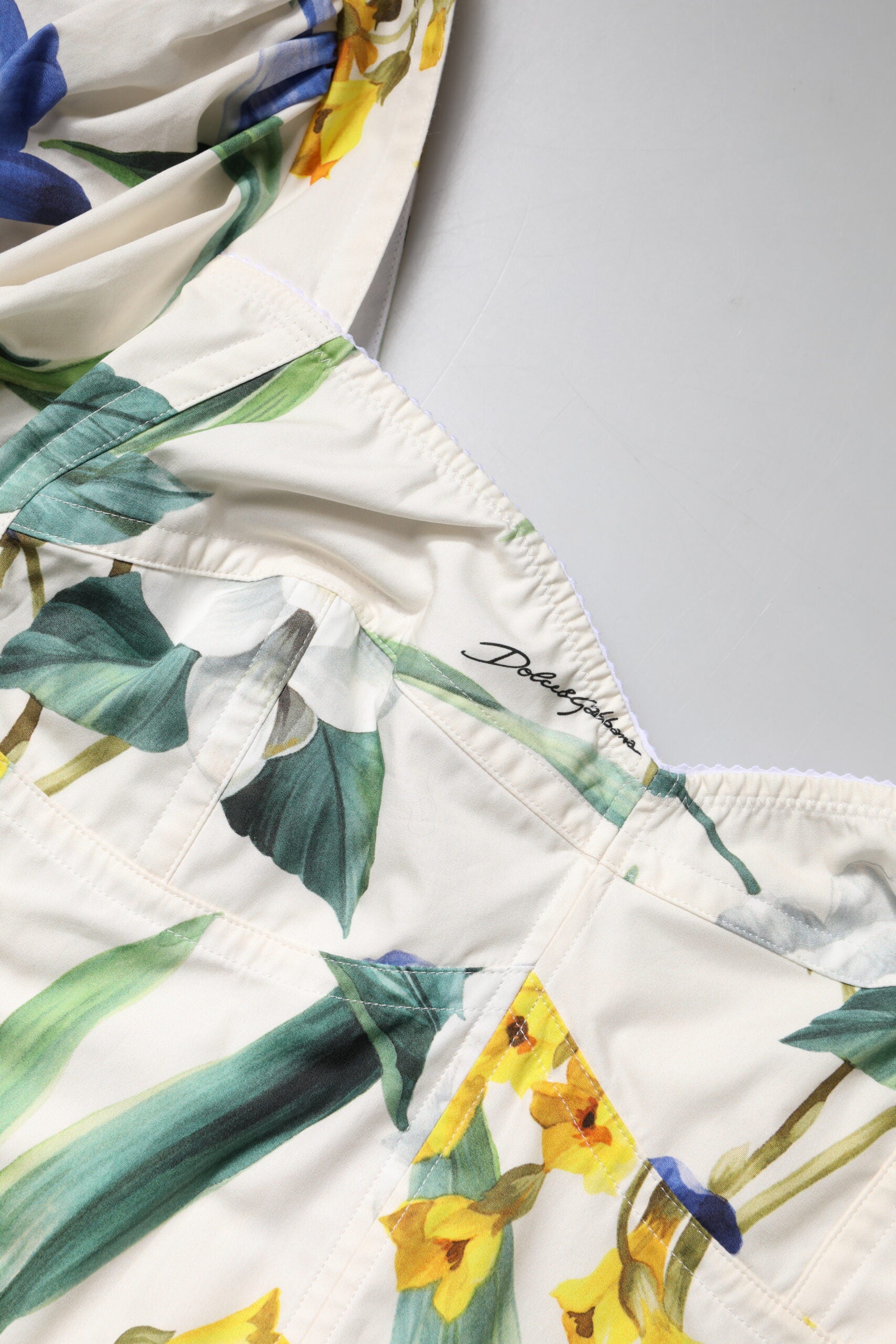 Chemisier court à manches bouffantes et imprimé floral blanc Dolce & Gabbana