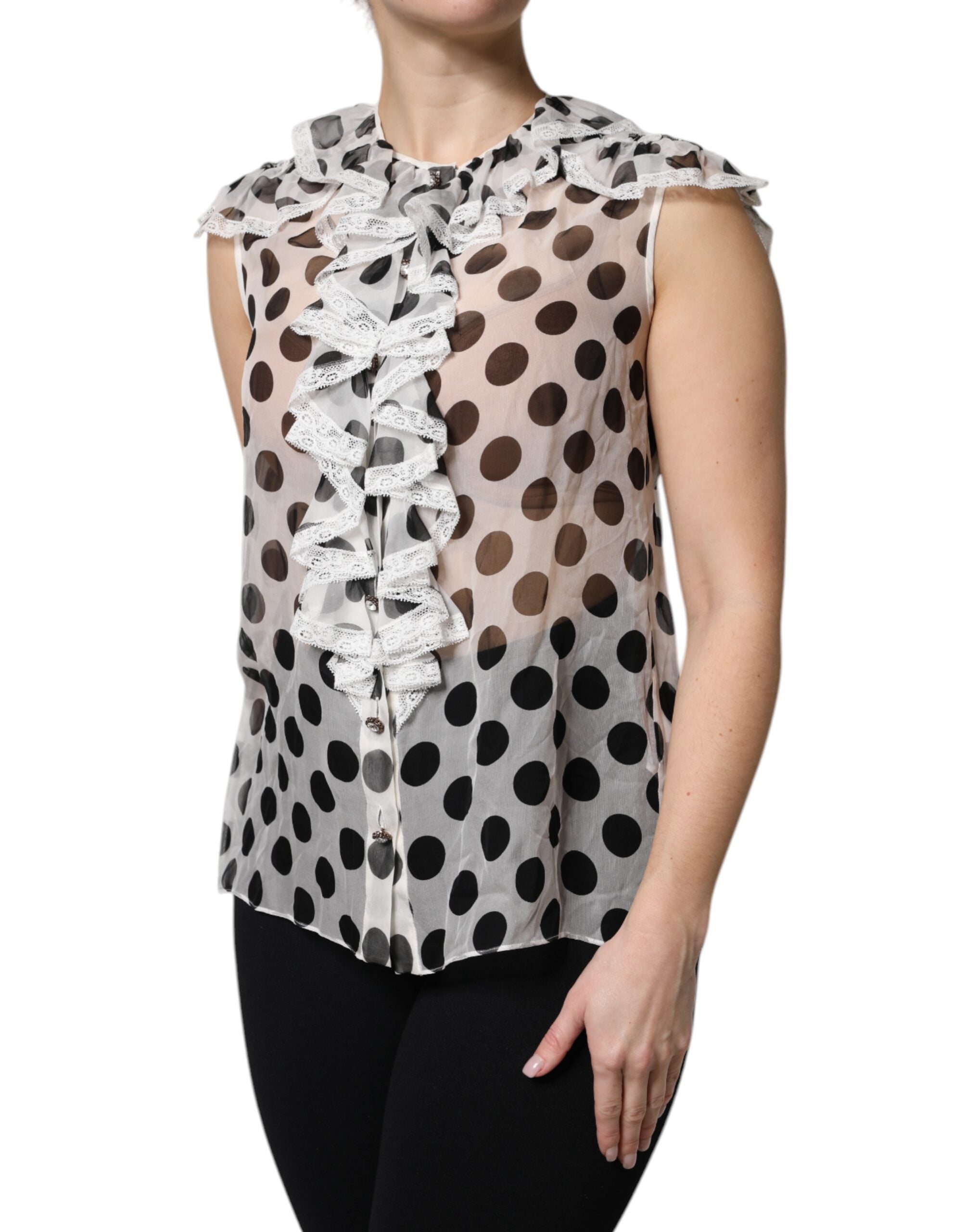 Dolce & Gabbana White Black Polka Dot Cotton Sleeveless Top Dolce & Gabbana