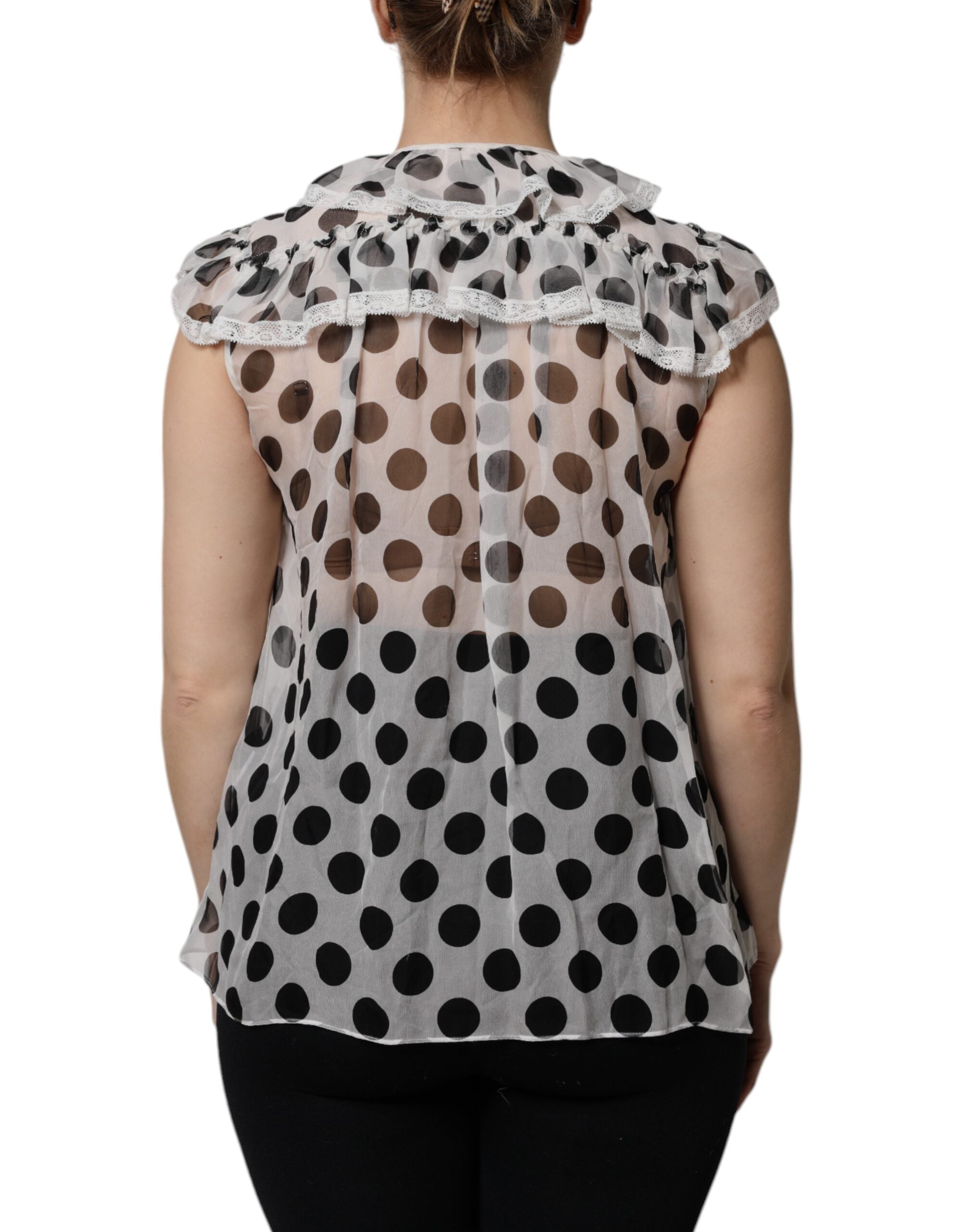 Dolce & Gabbana White Black Polka Dot Cotton Sleeveless Top Dolce & Gabbana
