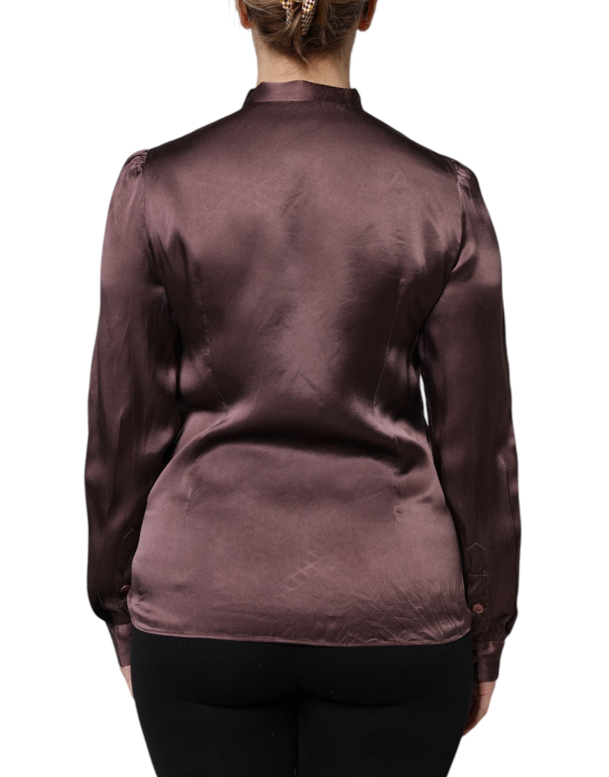 Dolce & Gabbana Brown Ascot Collar Long Sleeve Blouse Top Dolce & Gabbana
