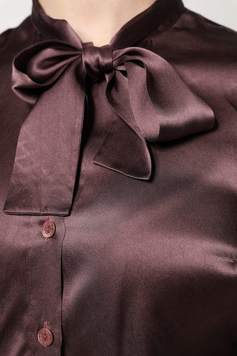 Dolce & Gabbana Brown Ascot Collar Long Sleeve Blouse Top Dolce & Gabbana