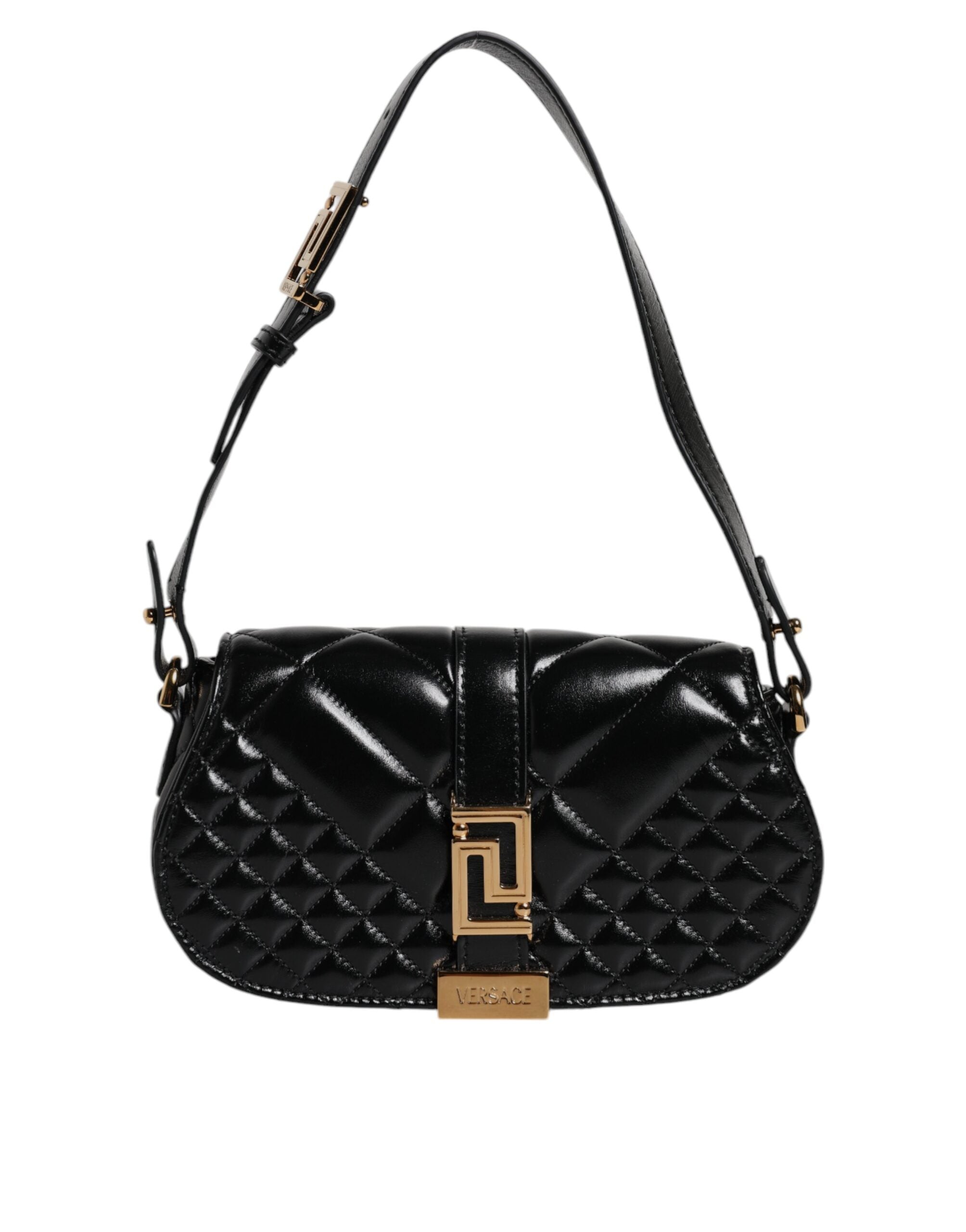 Versace Black Calf Leather Quilted Shoulder Strap Bag Versace