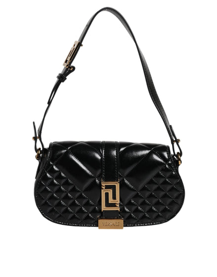 Versace Black Calf Leather Quilted Shoulder Strap Bag Versace