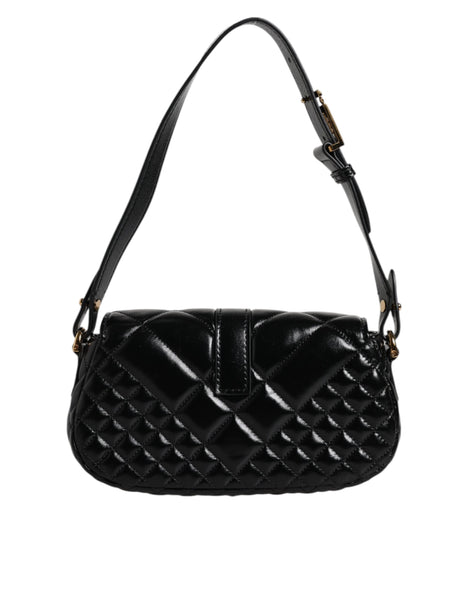 Versace Black Calf Leather Quilted Shoulder Strap Bag Versace