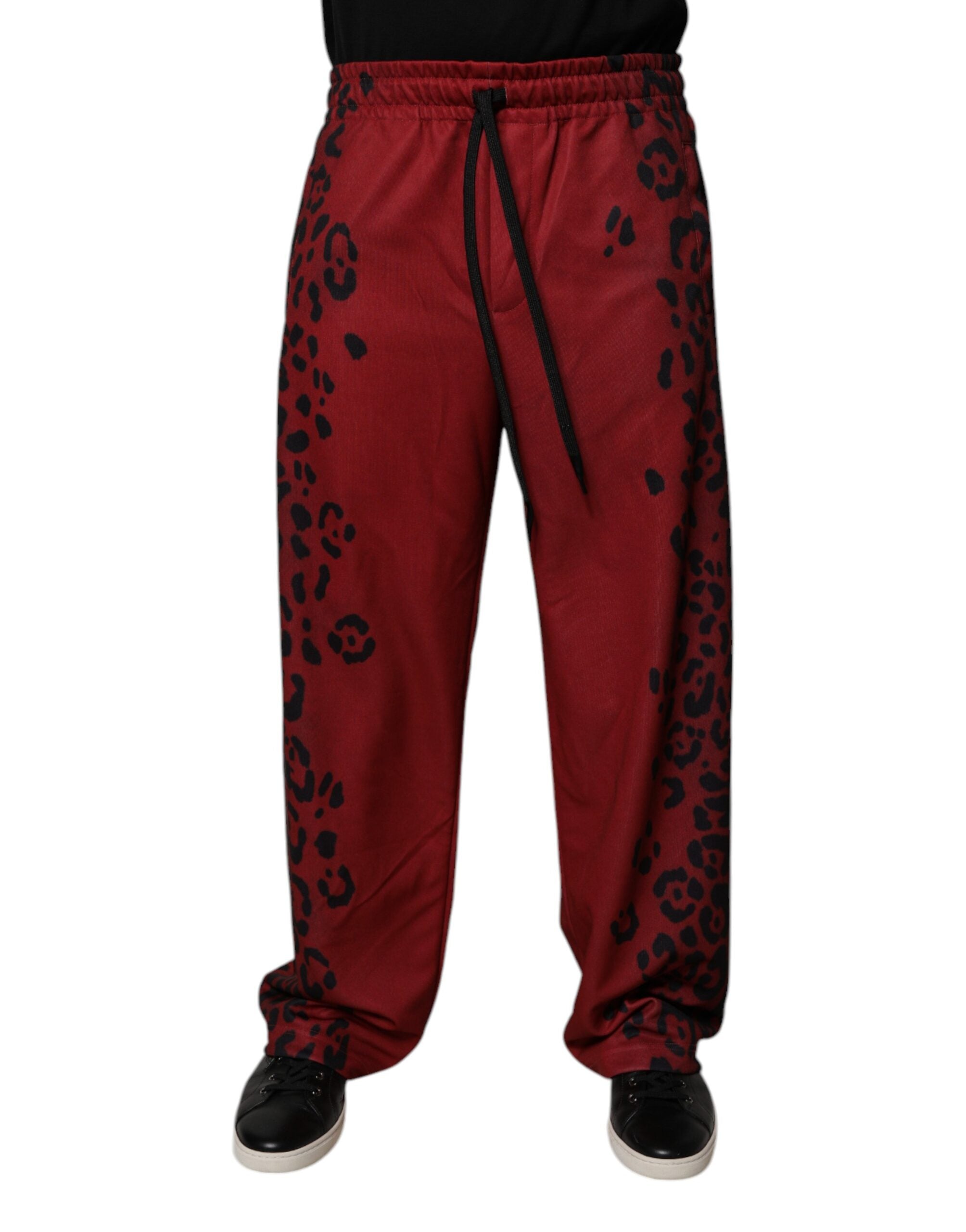 Dolce & Gabbana Red Leopard Print Polyester Men Jogger Pants Dolce & Gabbana