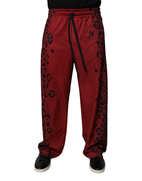 Dolce & Gabbana Red Leopard Print Polyester Men Jogger Pants Dolce & Gabbana