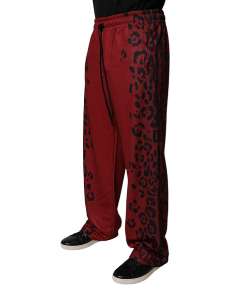Dolce & Gabbana Red Leopard Print Polyester Men Jogger Pants Dolce & Gabbana