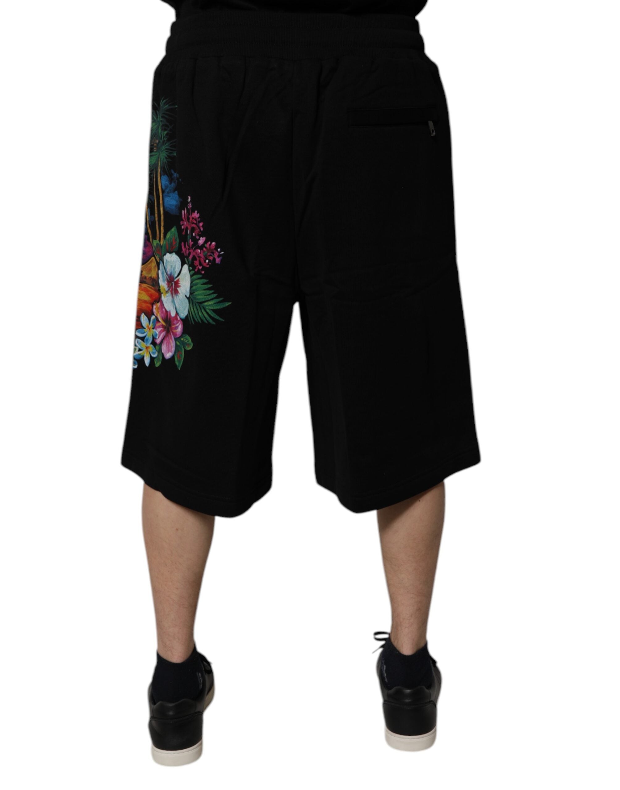 Dolce & Gabbana Black Cotton Logo Floral Print Bermuda Shorts Dolce & Gabbana