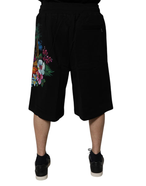 Dolce & Gabbana Black Cotton Logo Floral Print Bermuda Shorts Dolce & Gabbana
