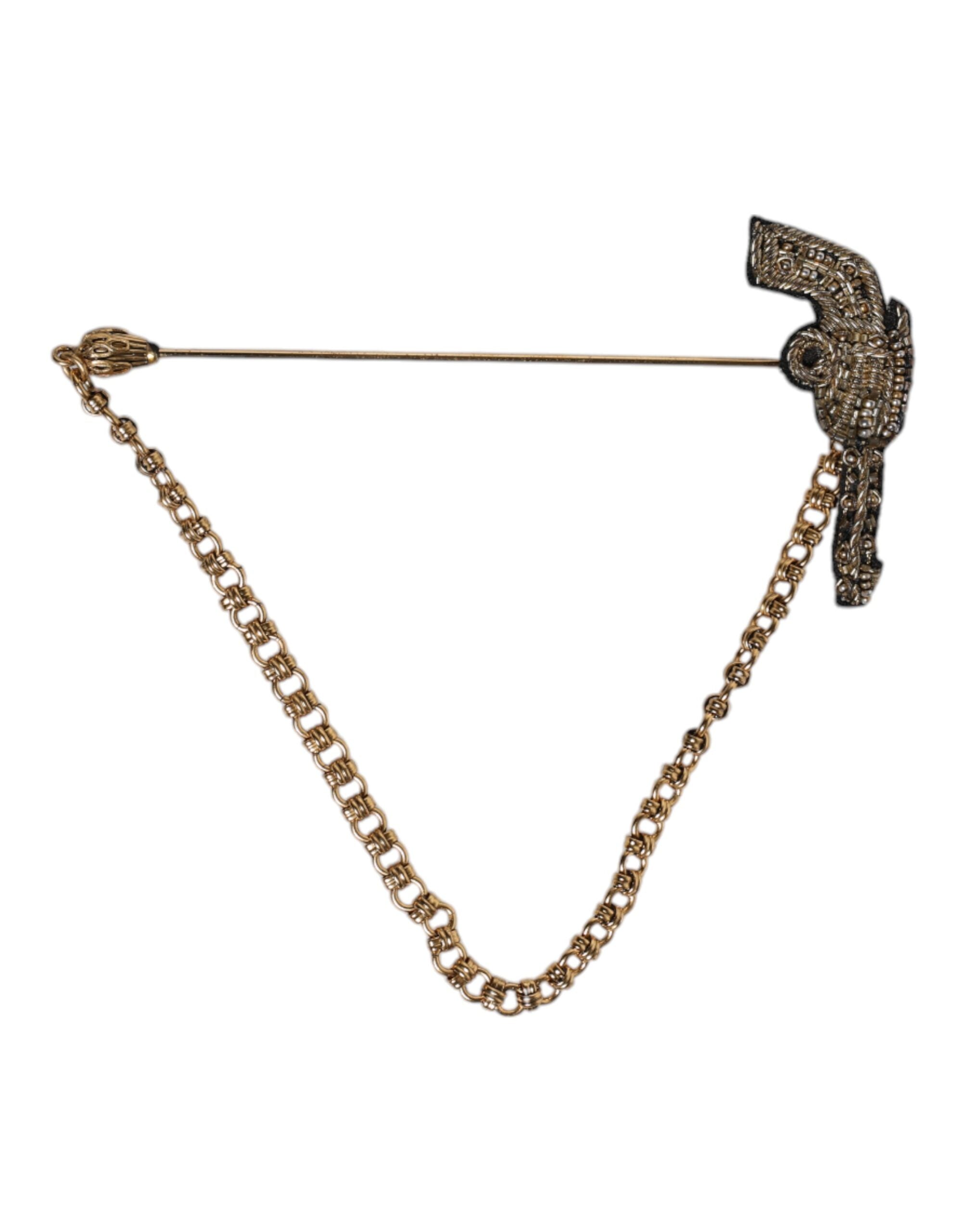 Dolce & Gabbana Black Gold Brass Copper Revolver Brooch Lapel Pin Dolce & Gabbana