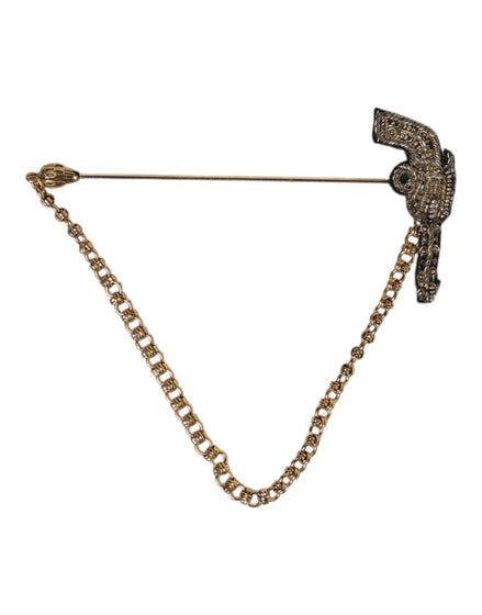 Dolce & Gabbana Black Gold Brass Copper Revolver Brooch Lapel Pin Dolce & Gabbana