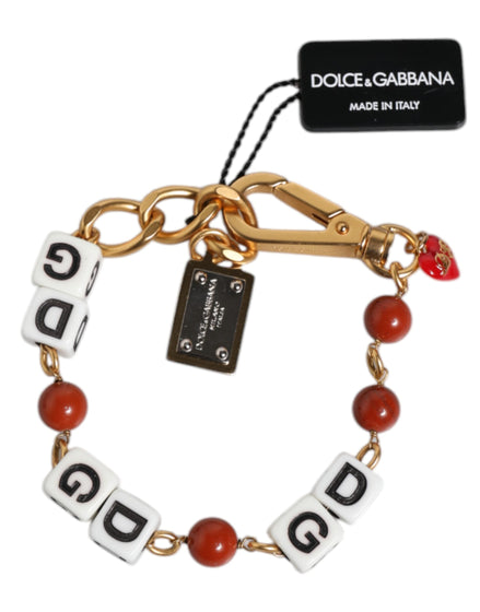 Dolce & Gabbana Multicolor Gold Tone Brass Chain DG Logo Dice Bracelet Dolce & Gabbana