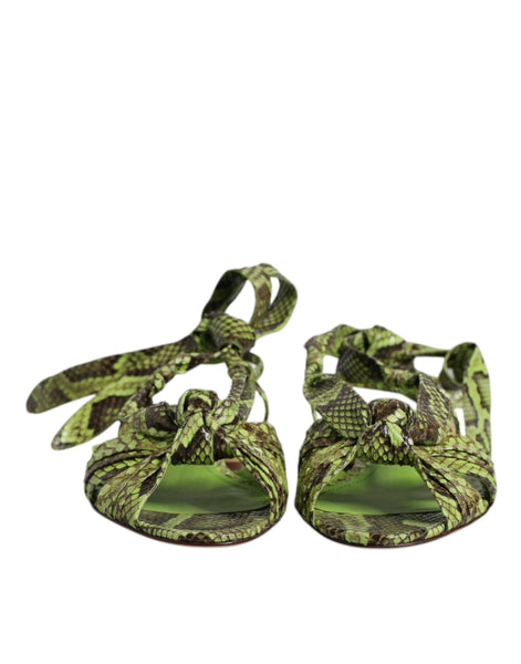 Dolce & Gabbana Green Animal Print Ankle Wrap Sandals Shoes Dolce & Gabbana