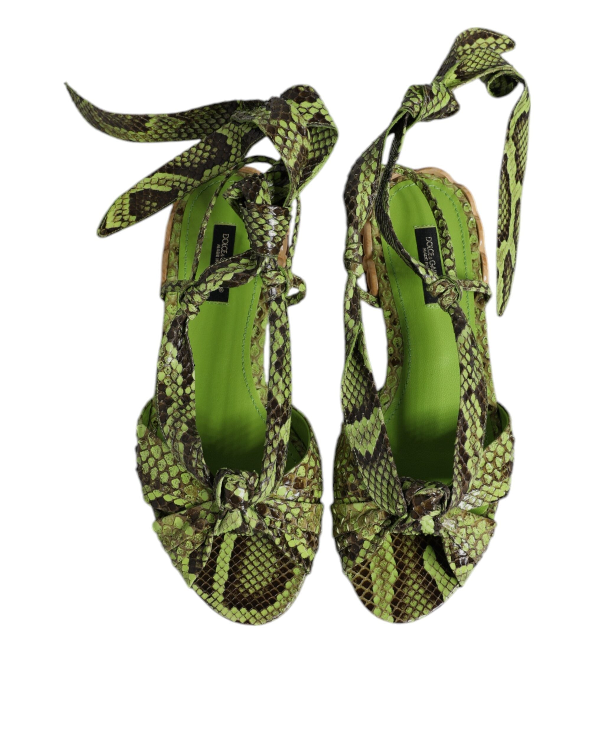 Dolce & Gabbana Green Animal Print Ankle Wrap Sandals Shoes Dolce & Gabbana