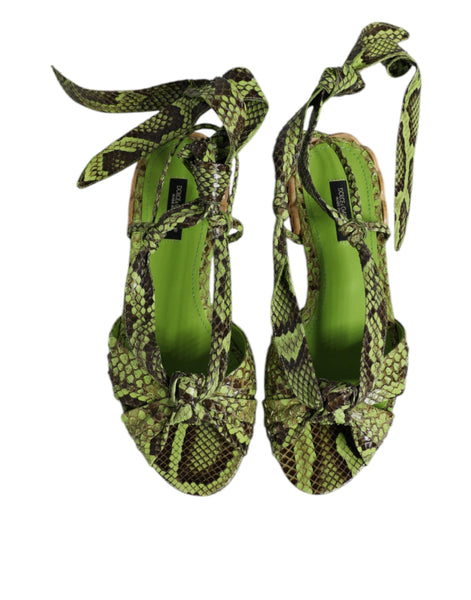 Dolce & Gabbana Green Animal Print Ankle Wrap Sandals Shoes Dolce & Gabbana