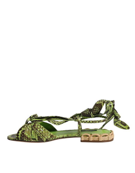 Dolce & Gabbana Green Animal Print Ankle Wrap Sandals Shoes Dolce & Gabbana