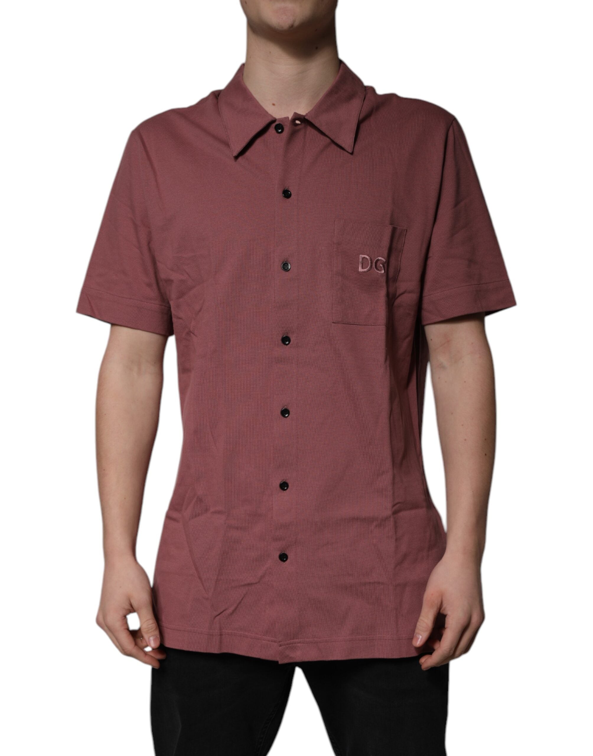 Dolce & Gabbana Dark Pink Button Down Casual Polo Men Shirt Dolce & Gabbana