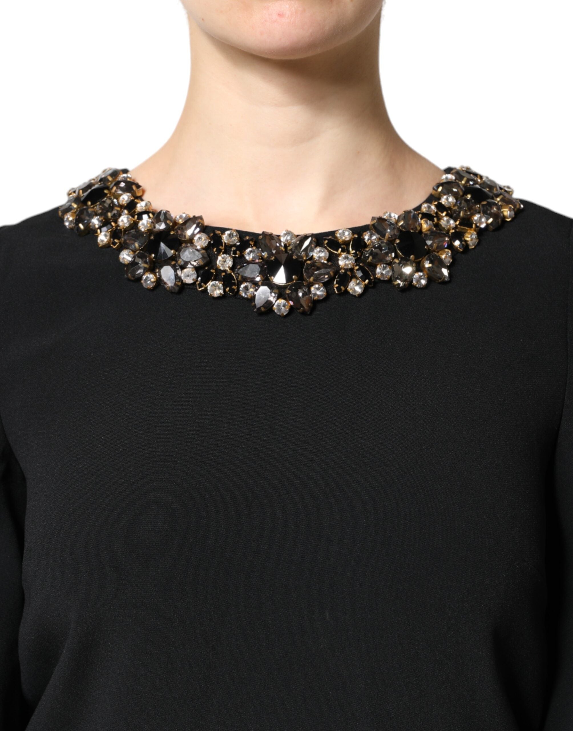 Dolce & Gabbana Black Crystal Embellished Round Neck Mini Dress Dolce & Gabbana