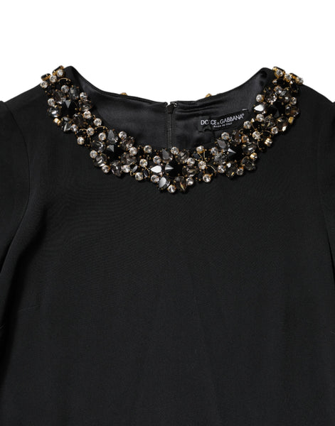 Dolce & Gabbana Black Crystal Embellished Round Neck Mini Dress Dolce & Gabbana