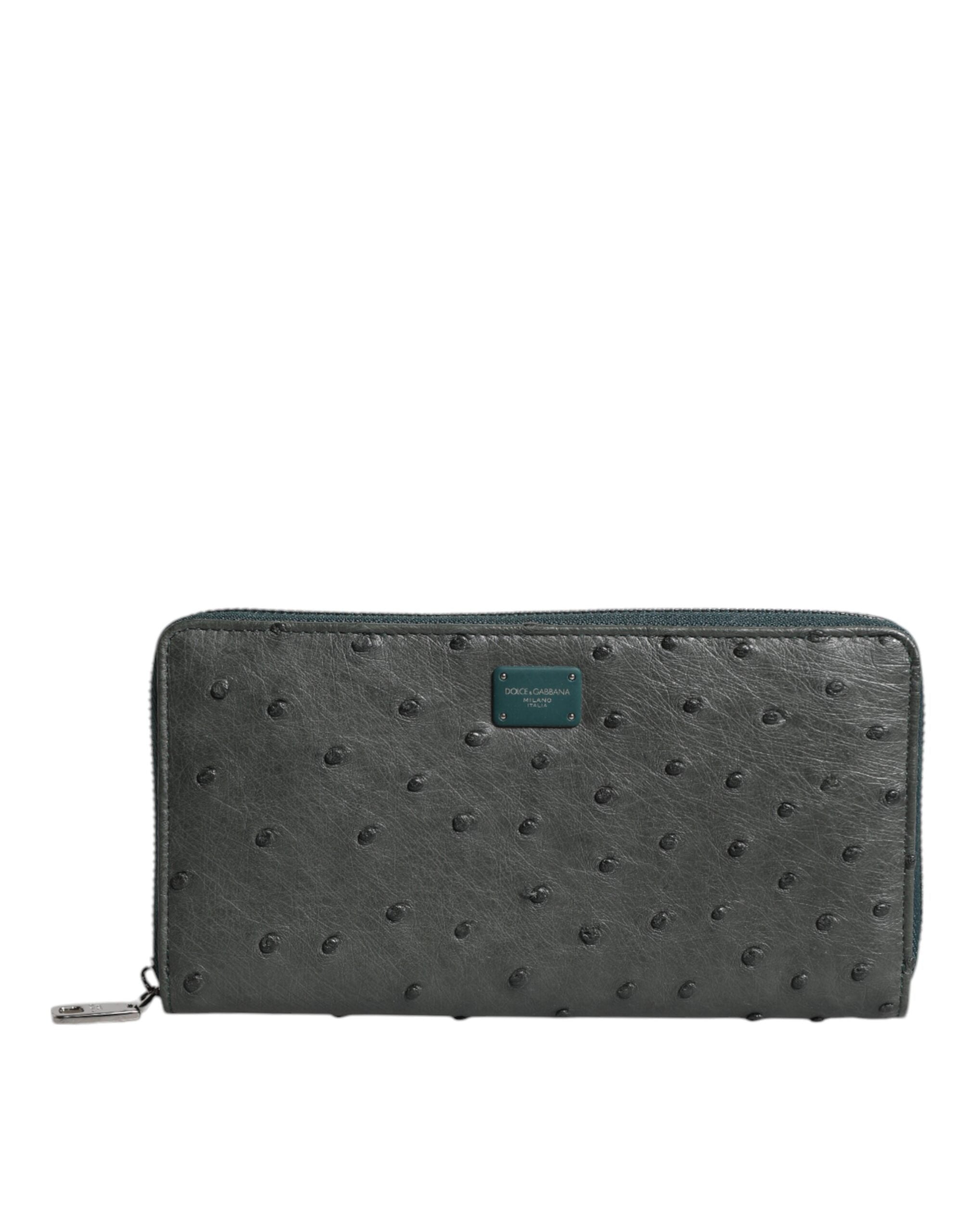 Dolce & Gabbana Green Ostrich Logo Plaque Zip Around Continental Wallet Dolce & Gabbana