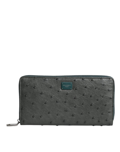Dolce & Gabbana Green Ostrich Logo Plaque Zip Around Continental Wallet Dolce & Gabbana