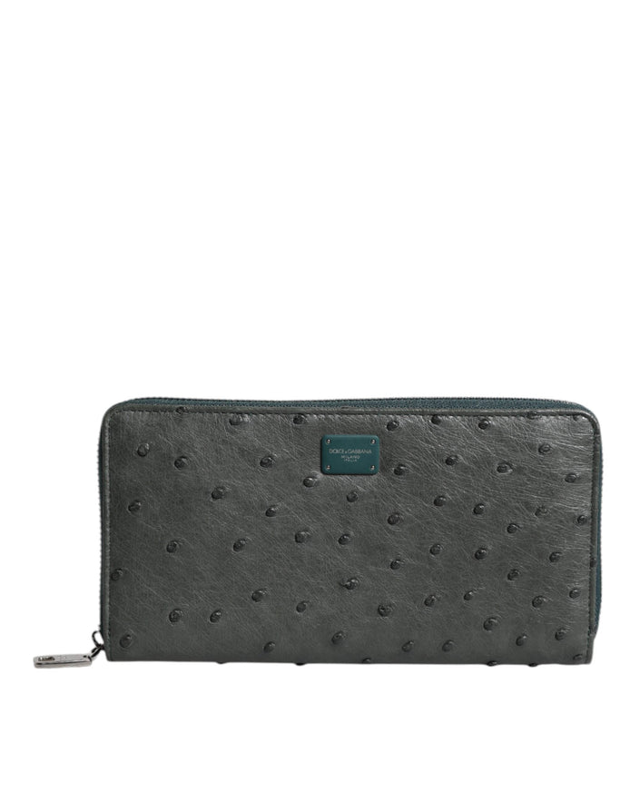 Dolce & Gabbana Green Ostrich Logo Plaque Zip Around Continental Wallet Dolce & Gabbana