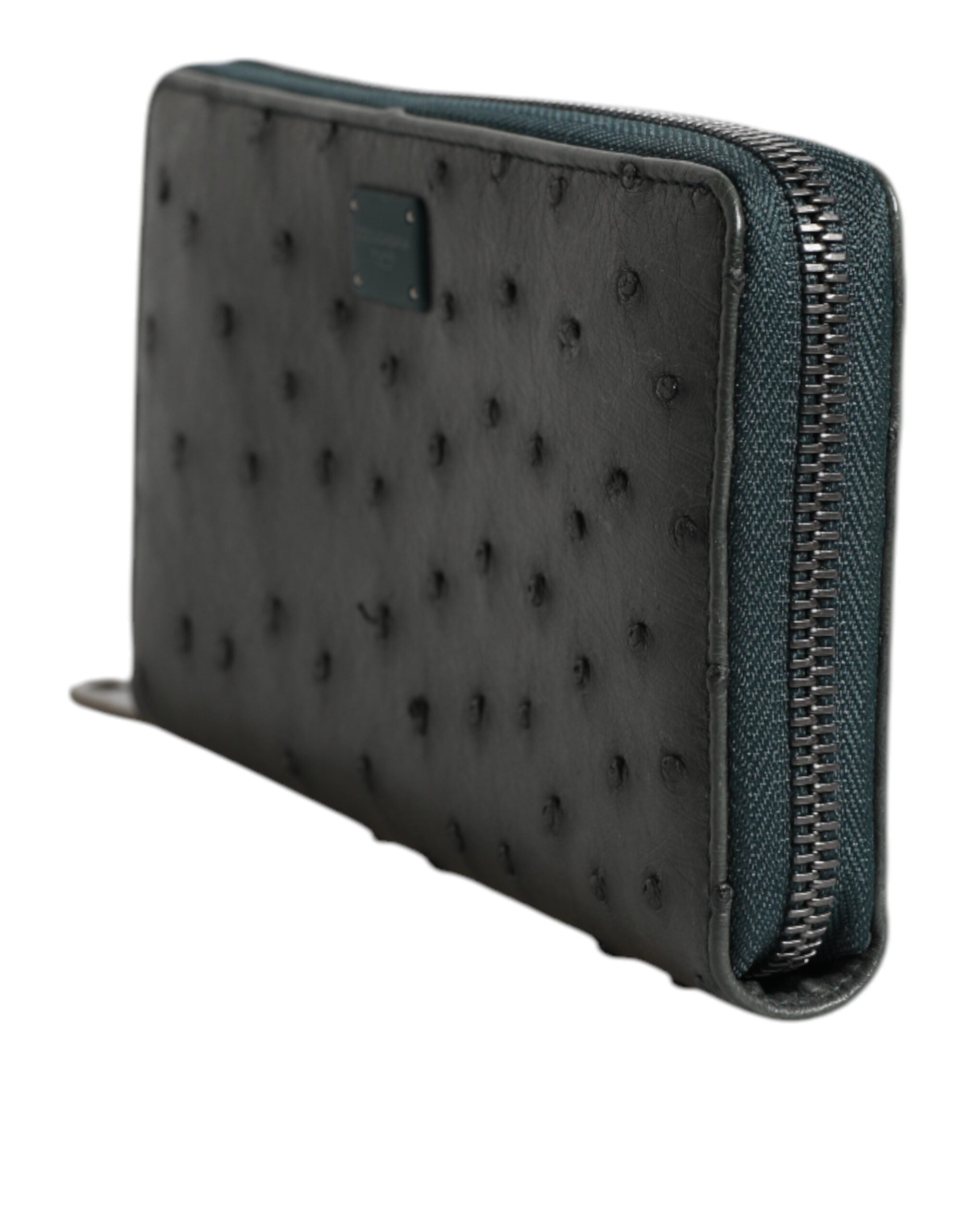 Dolce & Gabbana Green Ostrich Logo Plaque Zip Around Continental Wallet Dolce & Gabbana