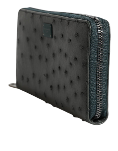 Dolce & Gabbana Green Ostrich Logo Plaque Zip Around Continental Wallet Dolce & Gabbana