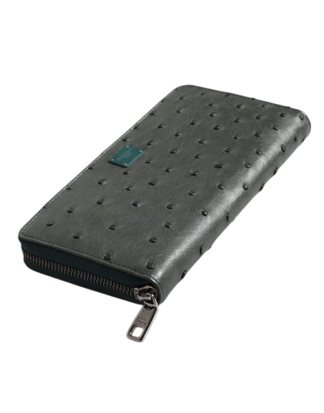 Dolce & Gabbana Green Ostrich Logo Plaque Zip Around Continental Wallet Dolce & Gabbana